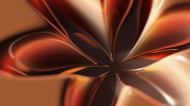 A vibrant 3D abstract design with metallic textures and colorful reflections, resembling a flower.