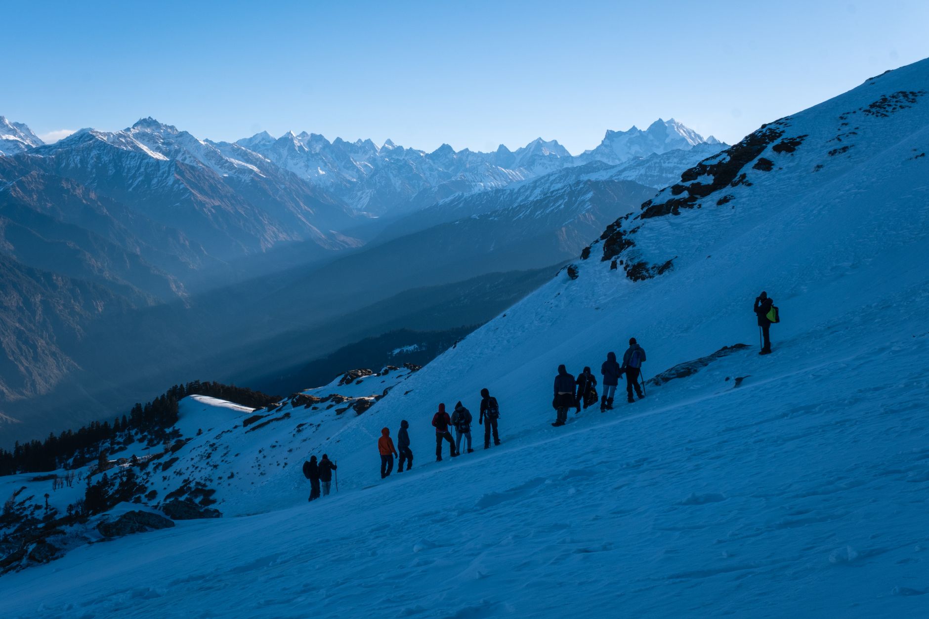 Hikers exploring a trail in the Himalayas