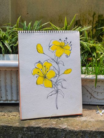Buyer photo of a floral plate coloured in a sketchbook — Punam Oishy on Pexels