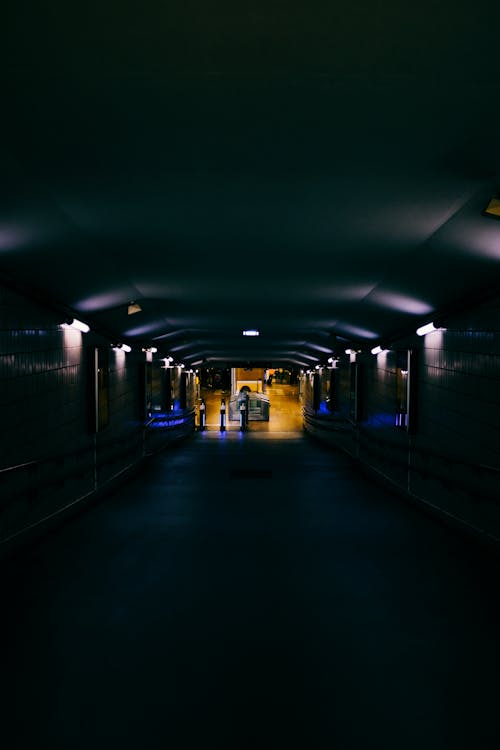 gratis Onherkenbare Vrouw Die 'S Nachts In Een Donkere Tunnel Staat Stockfoto