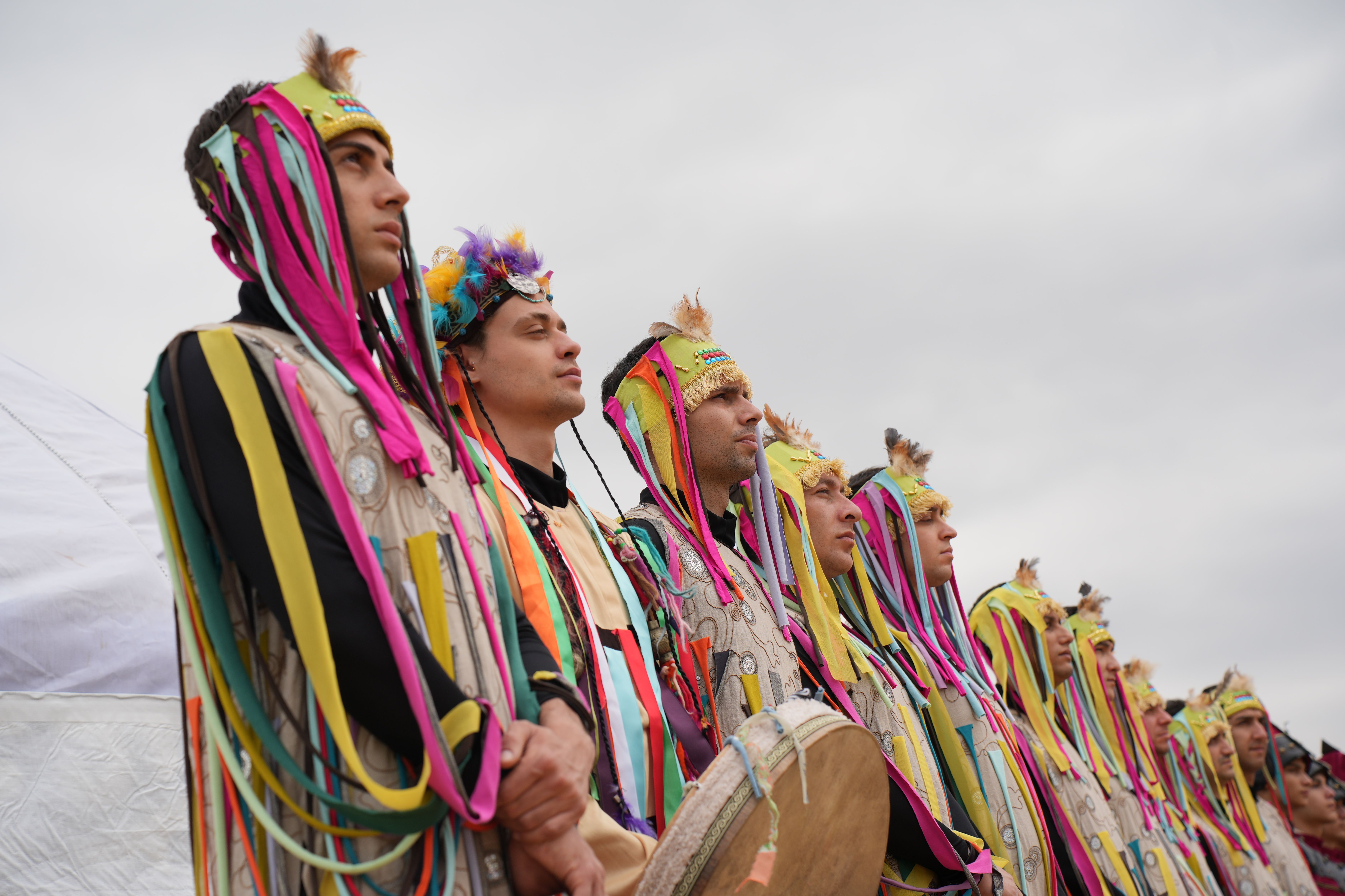 Traditional festival performers in colorful costumes, Algeria