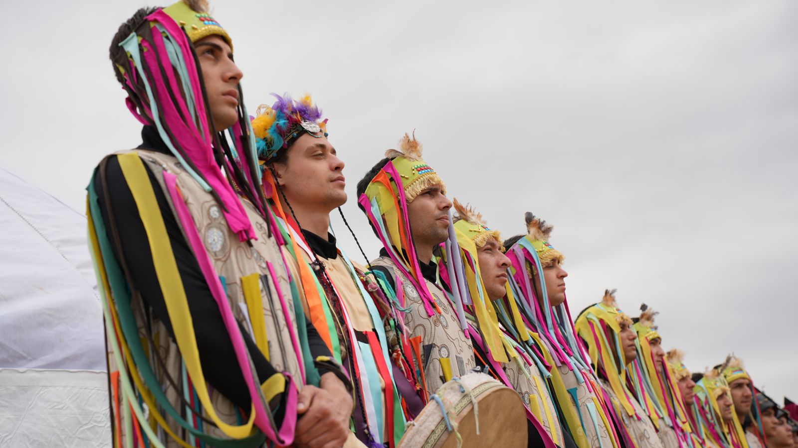 Traditional festival performers in colorful costumes, Algeria