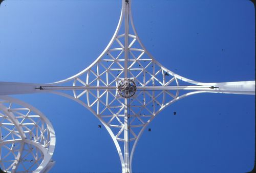 Free Architectural details of the iconic arches at Seattle Center, captured against a clear blue sky. Stock Photo