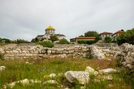 Stunning view of Chersonesus ruins with St. Vladimir's Cathedral in Sevastopol, showcasing ancient history and architecture.