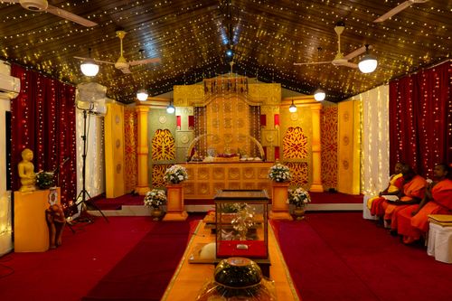 Free Colorful Vesak festival altar in Colombo celebrating Buddhist tradition. Stock Photo