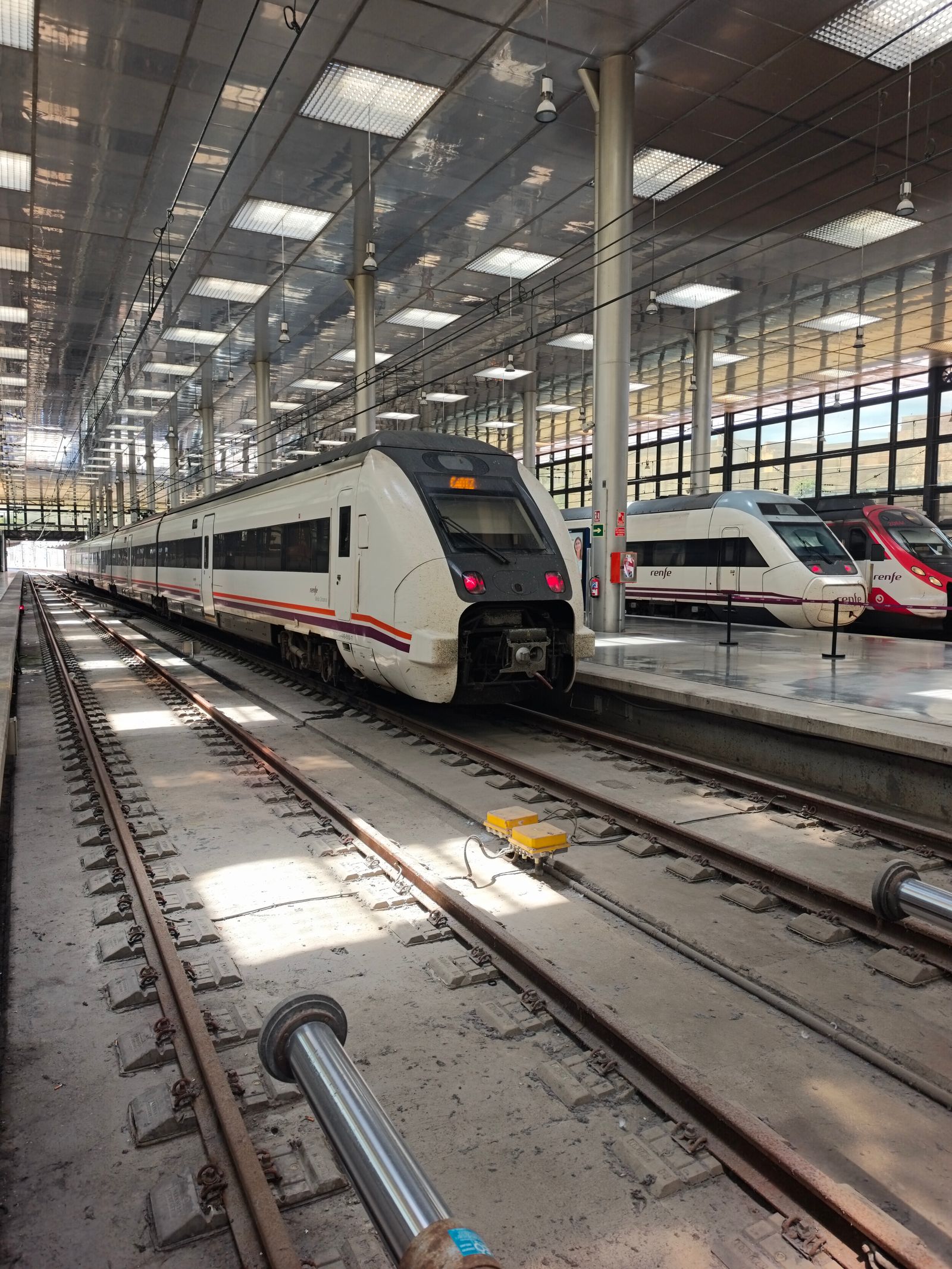 Modern trains at a railway station in Cádiz