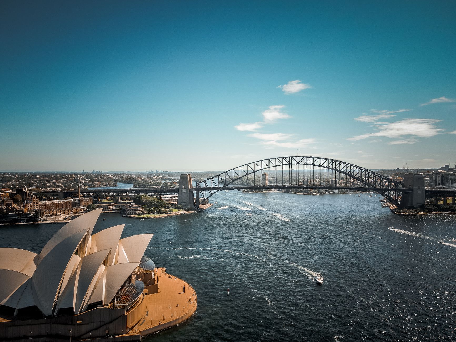 sydney opera house harbour bridge aerial view