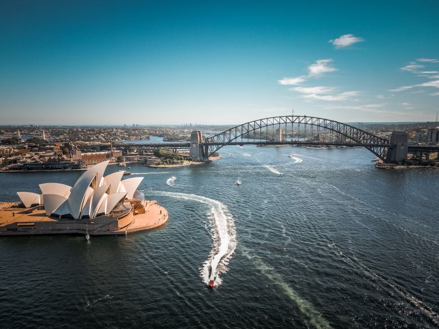 3 Hour Helicopter Wine Tasting Tour in Hunter Valley - A stunning aerial shot of the Sydney Opera House and Harbour Bridge on a clear day.