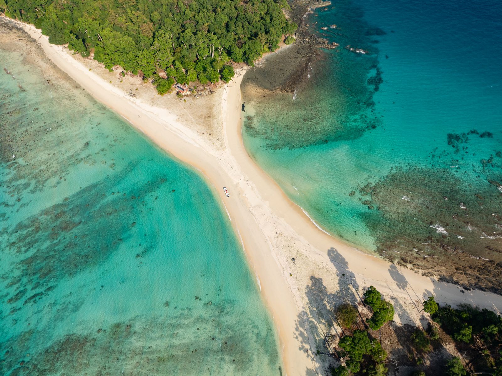 Aerial view of turquoise waters near Cinque Island, Andaman Islands