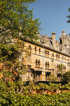 Elegant Gothic architecture of Oxford University captured on a sunny day.