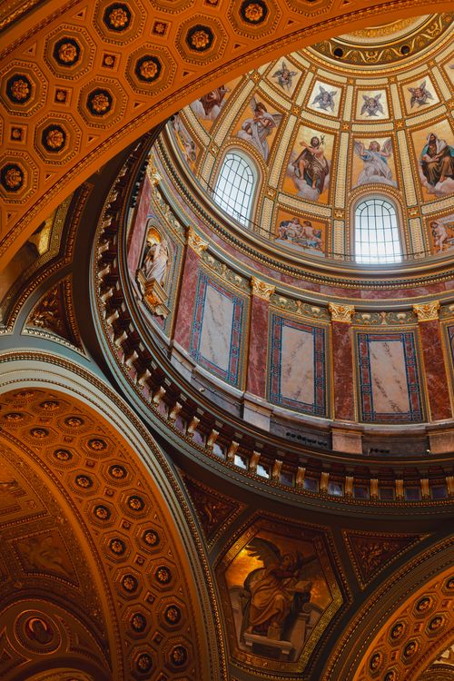 Free Captivating view of the ornate dome inside St. Stephen's Basilica in Budapest, Hungary. Stock Photo