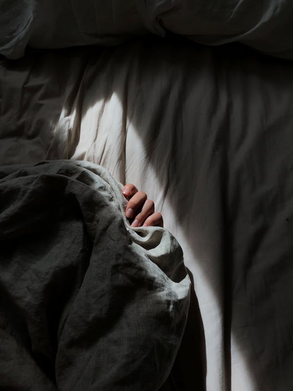 Person Covered With Gray Blanket