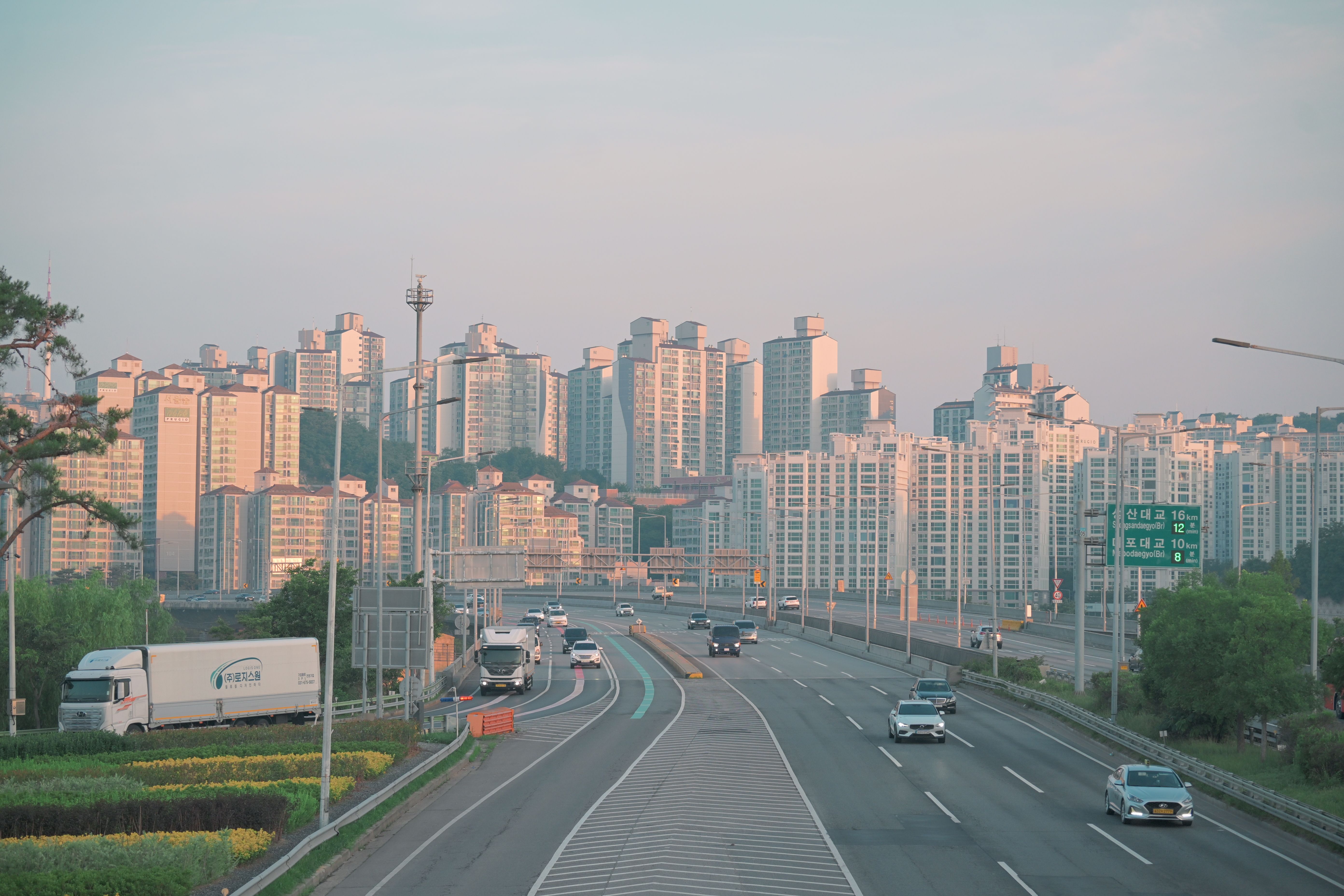 urban landscape with city skyline and highway