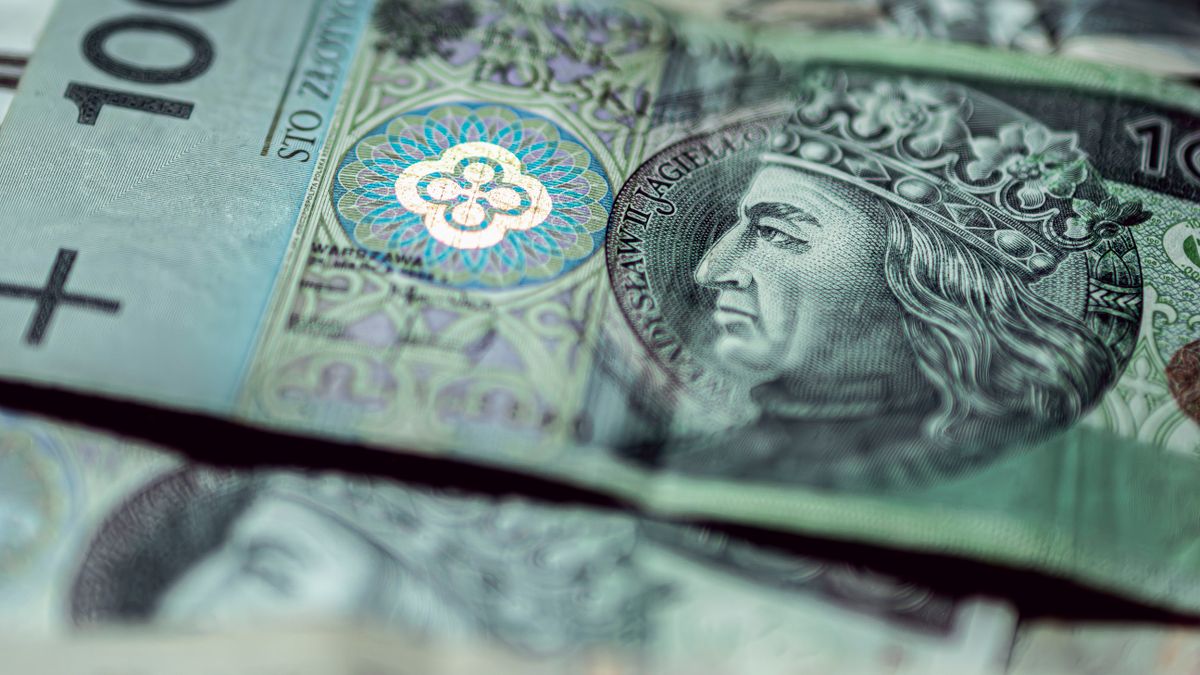Detailed close-up of Polish zloty banknotes focusing on 100 PLN, highlighting intricate currency design.