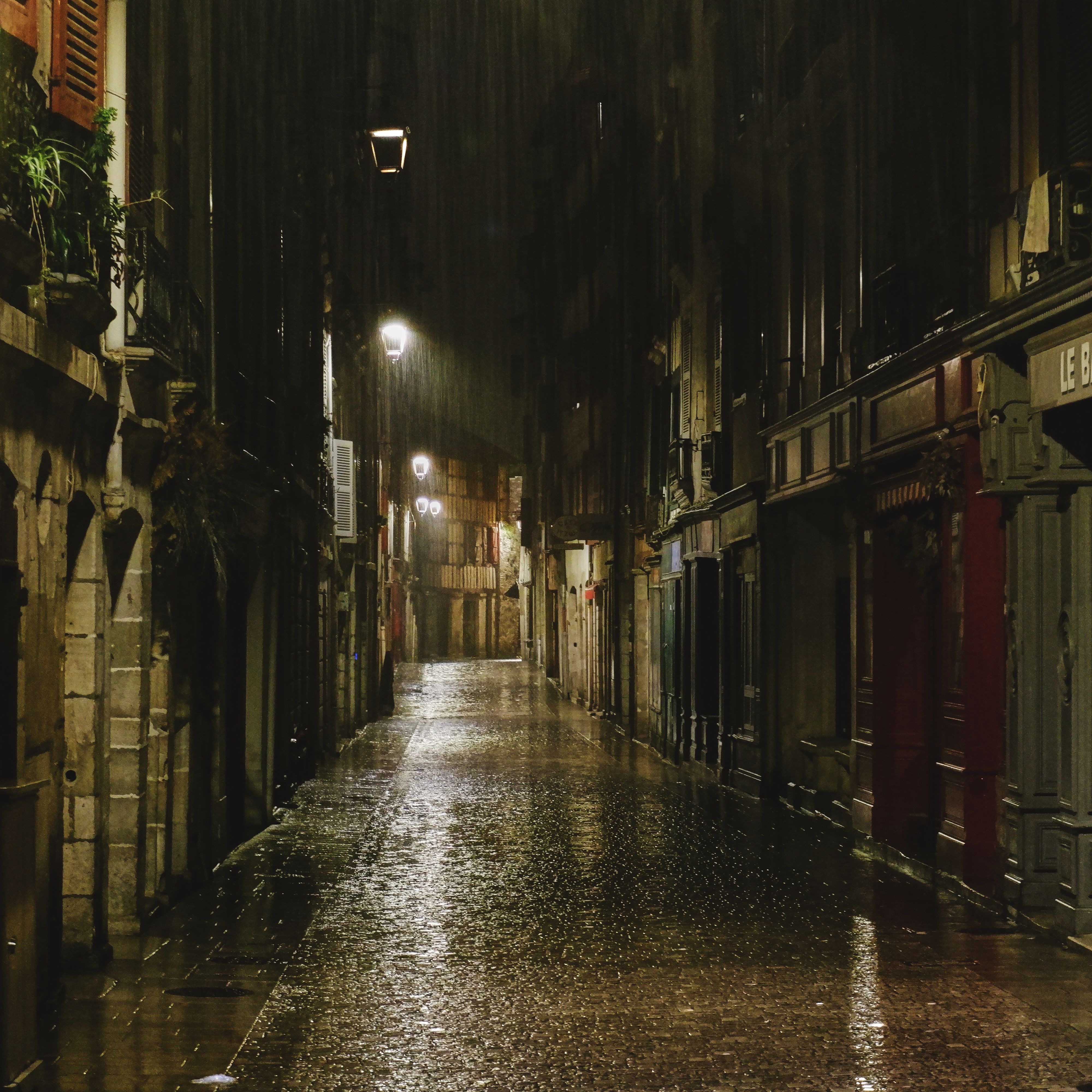 Rainy Night Street Scene in Bayonne, France · Free Stock Photo