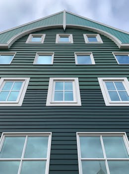 从低视角看荷兰赞丹的绿色建筑立面，展现了现代荷兰建筑的风貌