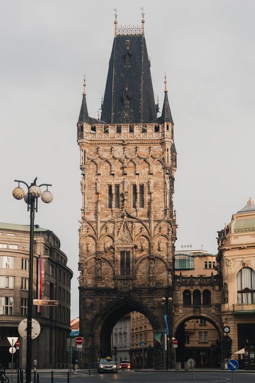 Free Historic Powder Tower in Prague, showcasing Gothic architecture in Old Town. Stock Photo