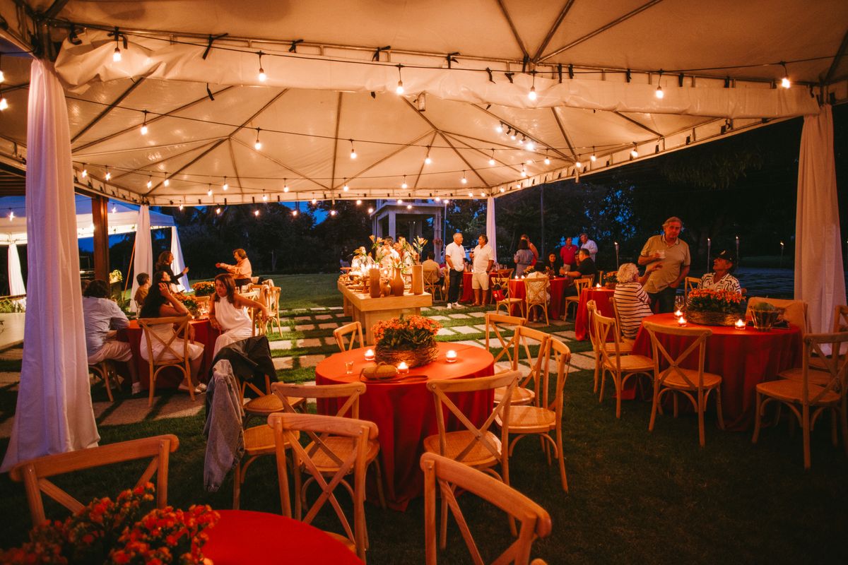 Evening outdoor event with string lights