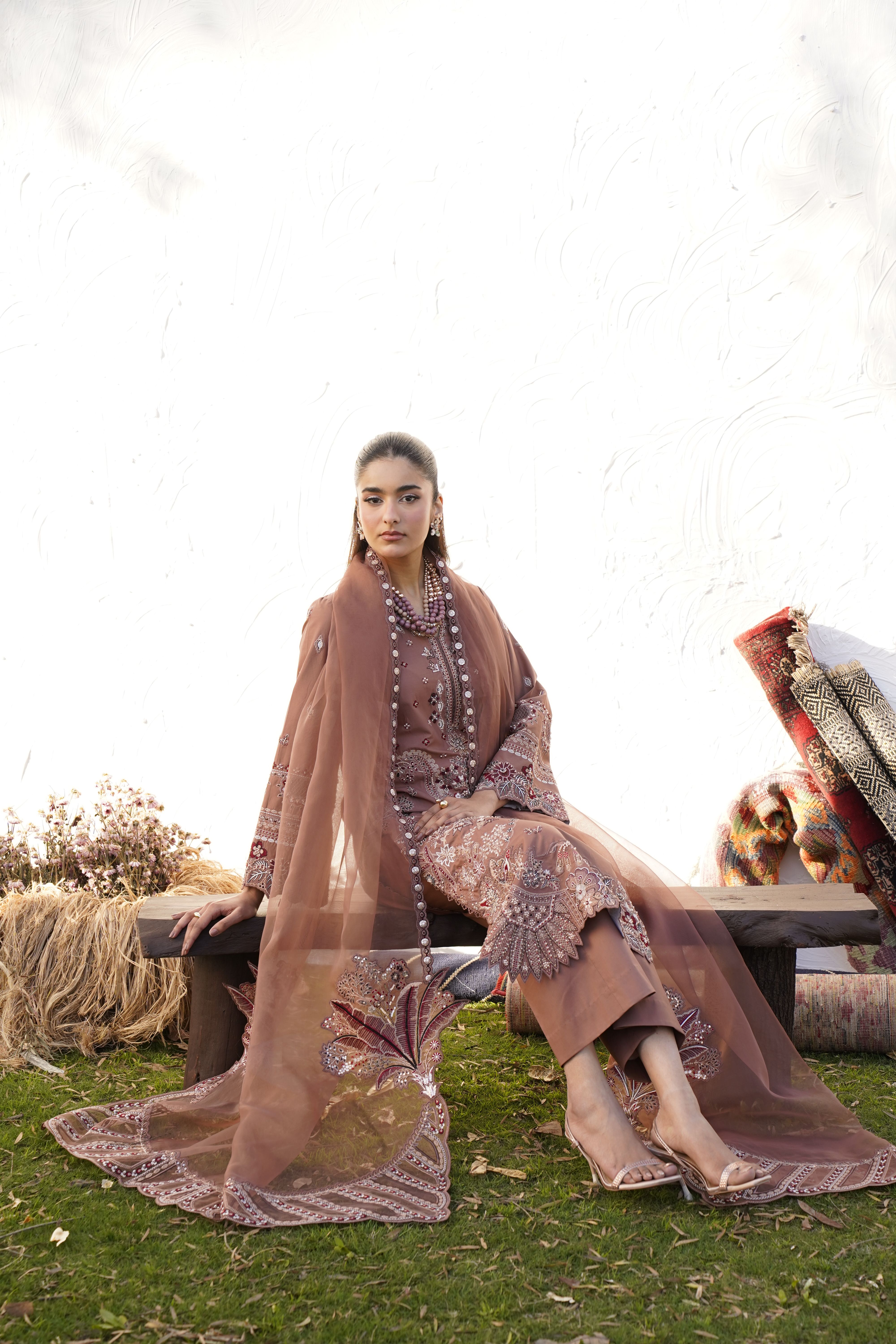 Traditional Pakistani Dress Seated