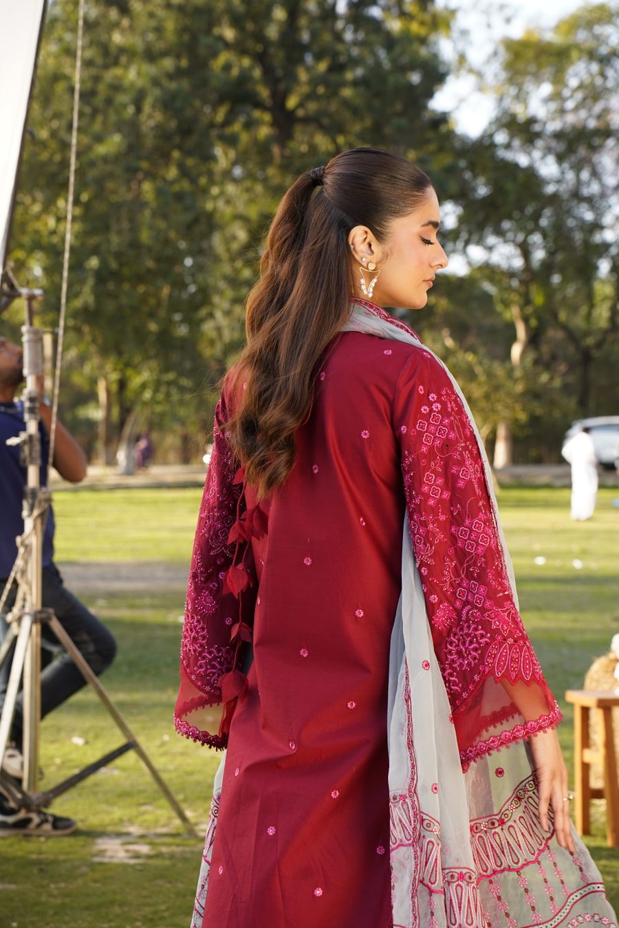 Digital Printed Cotton Satin 3 Piece Suit, detail view