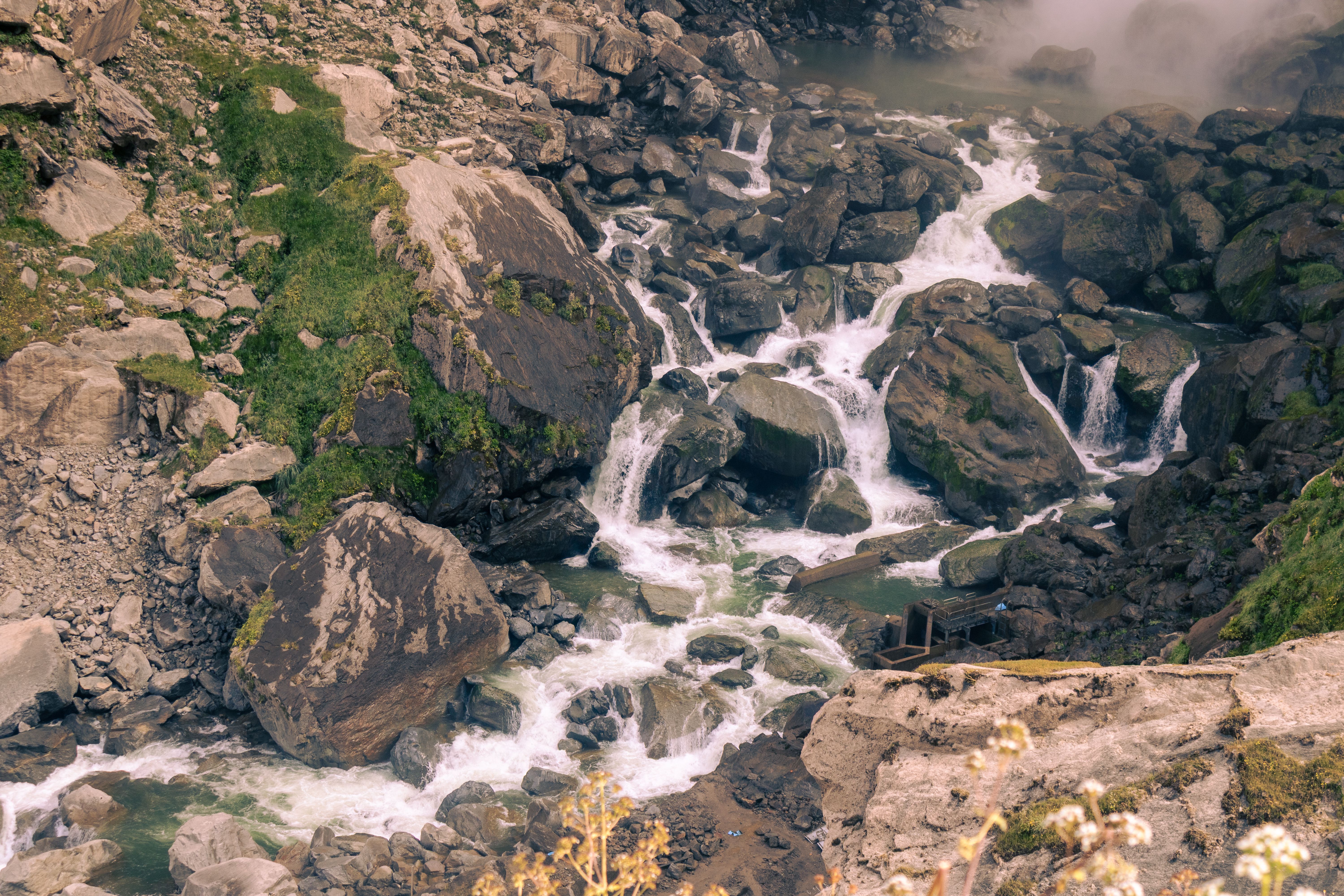 Spectacular waterfall cascades over rugged rocks in Mariano Melgar, Arequipa, Peru.