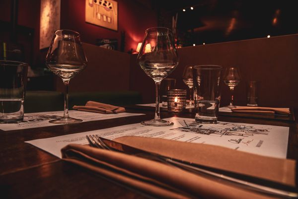 Romantic candlelit fine dining table setting
