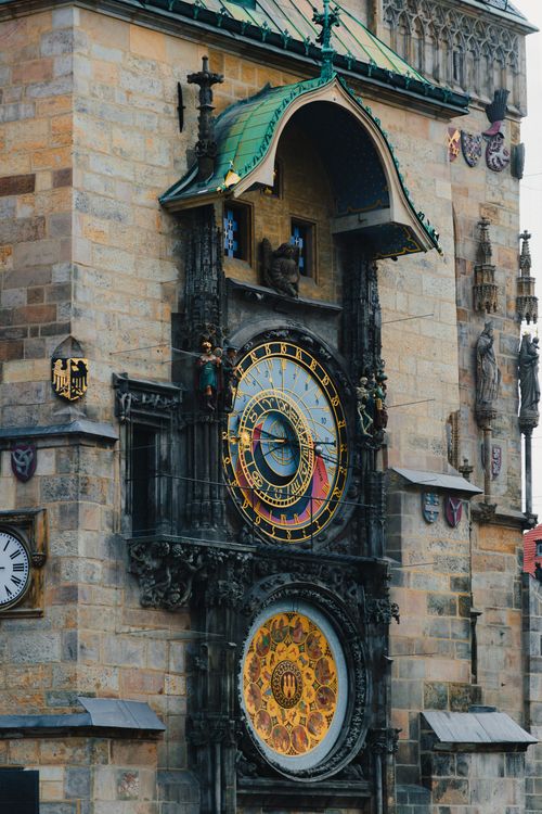 Free Capture of Prague's iconic astronomical clock showcasing intricate medieval architecture. Stock Photo