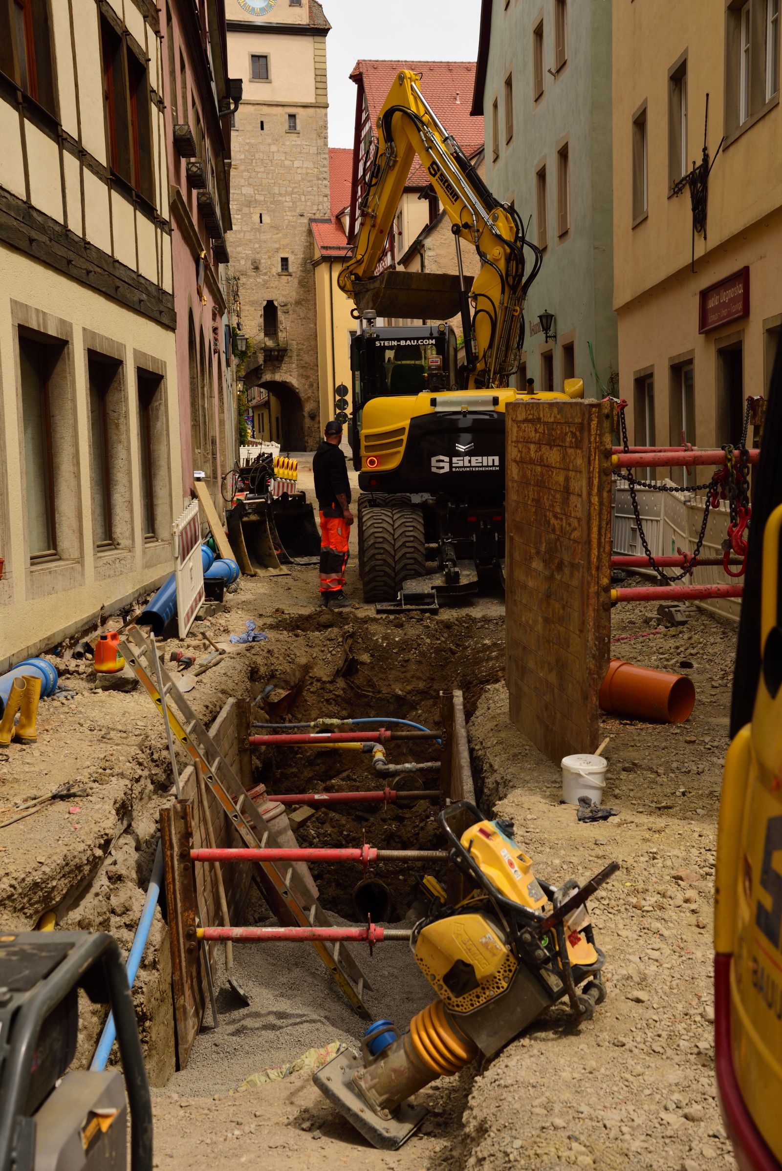 Road construction site with heavy machinery