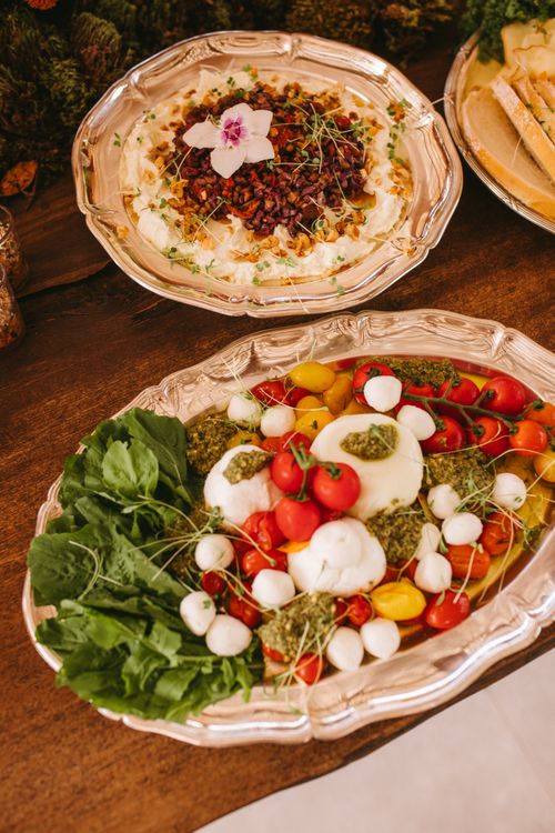 Free Delicious gourmet platters with fresh salads and toppings at a wedding reception setting. Stock Photo
