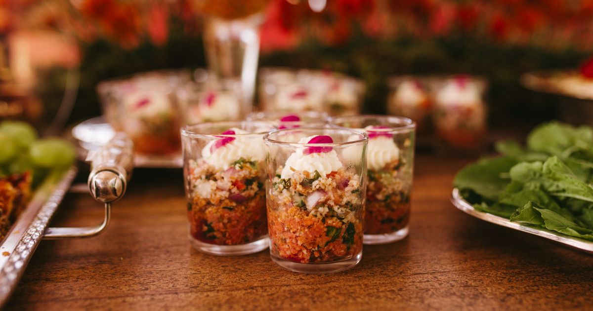Appetiser cups displayed at a wedding reception (Celebrity Event Catering in Vellore)