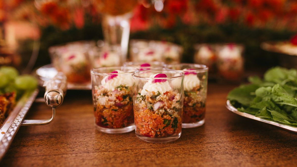 Appetiser cups displayed at a wedding reception