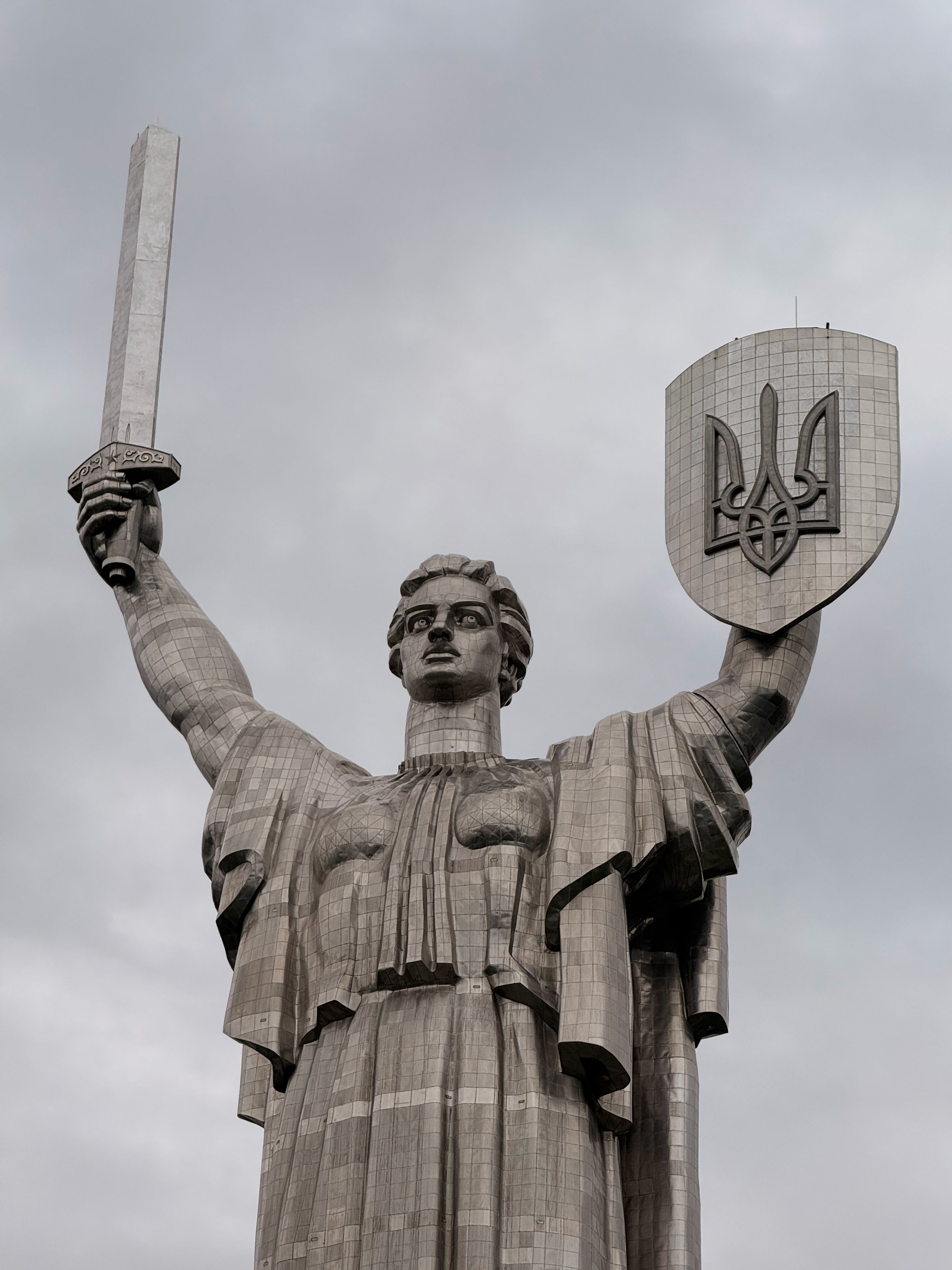 Imposing Monument of the Motherland, a symbol of strength in Kyiv, Ukraine.