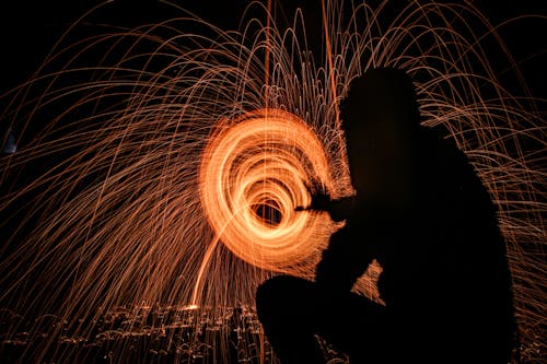 Free A Person Touching a Spinning Fireball Stock Photo