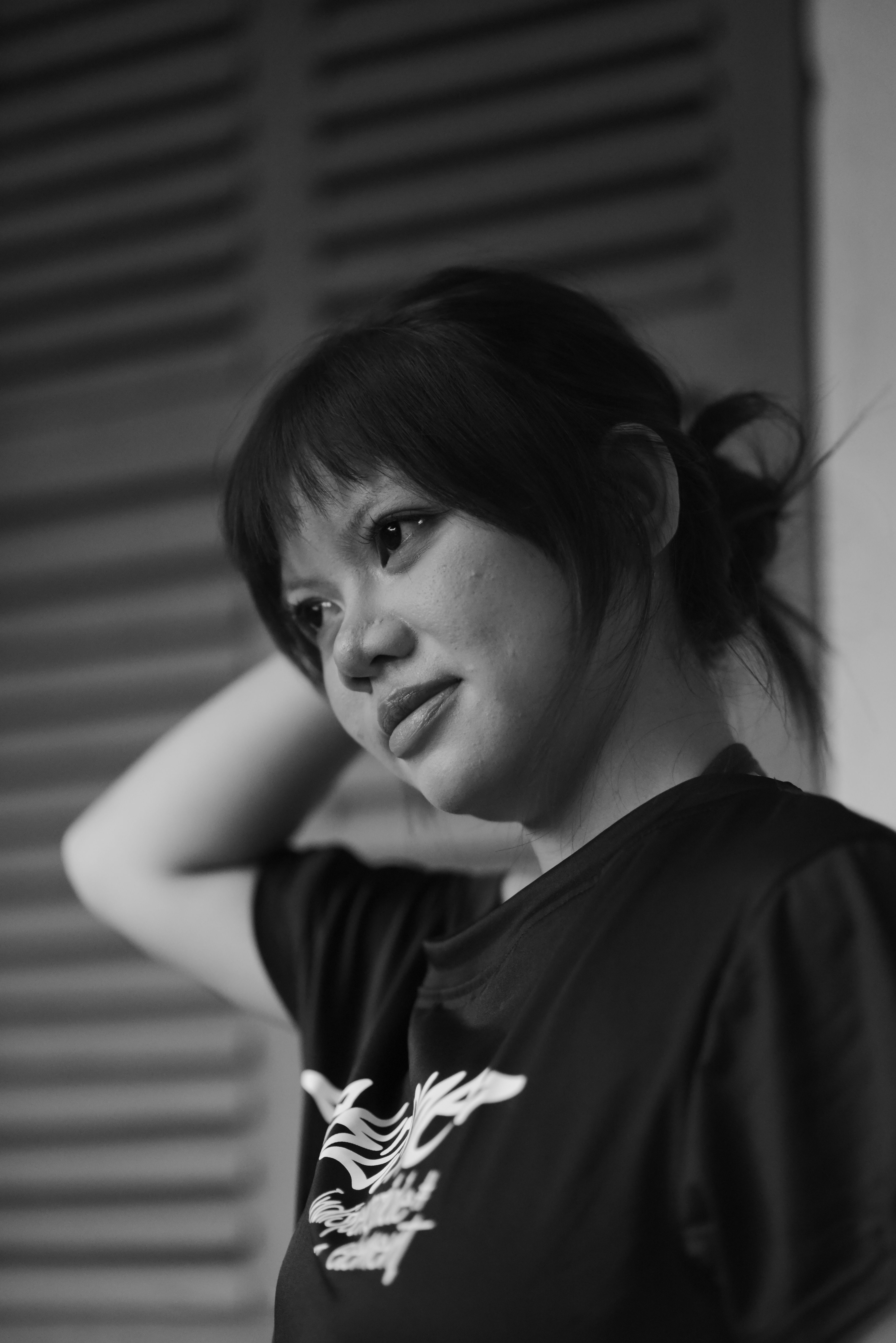 Black and White Portrait of a Contemplative Woman