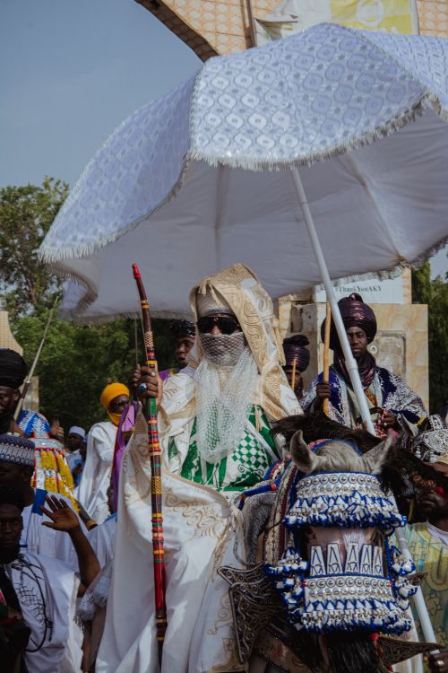 Free Majestic African cultural parade featuring traditional attire and an ornate horse in a vibrant setting. Stock Photo