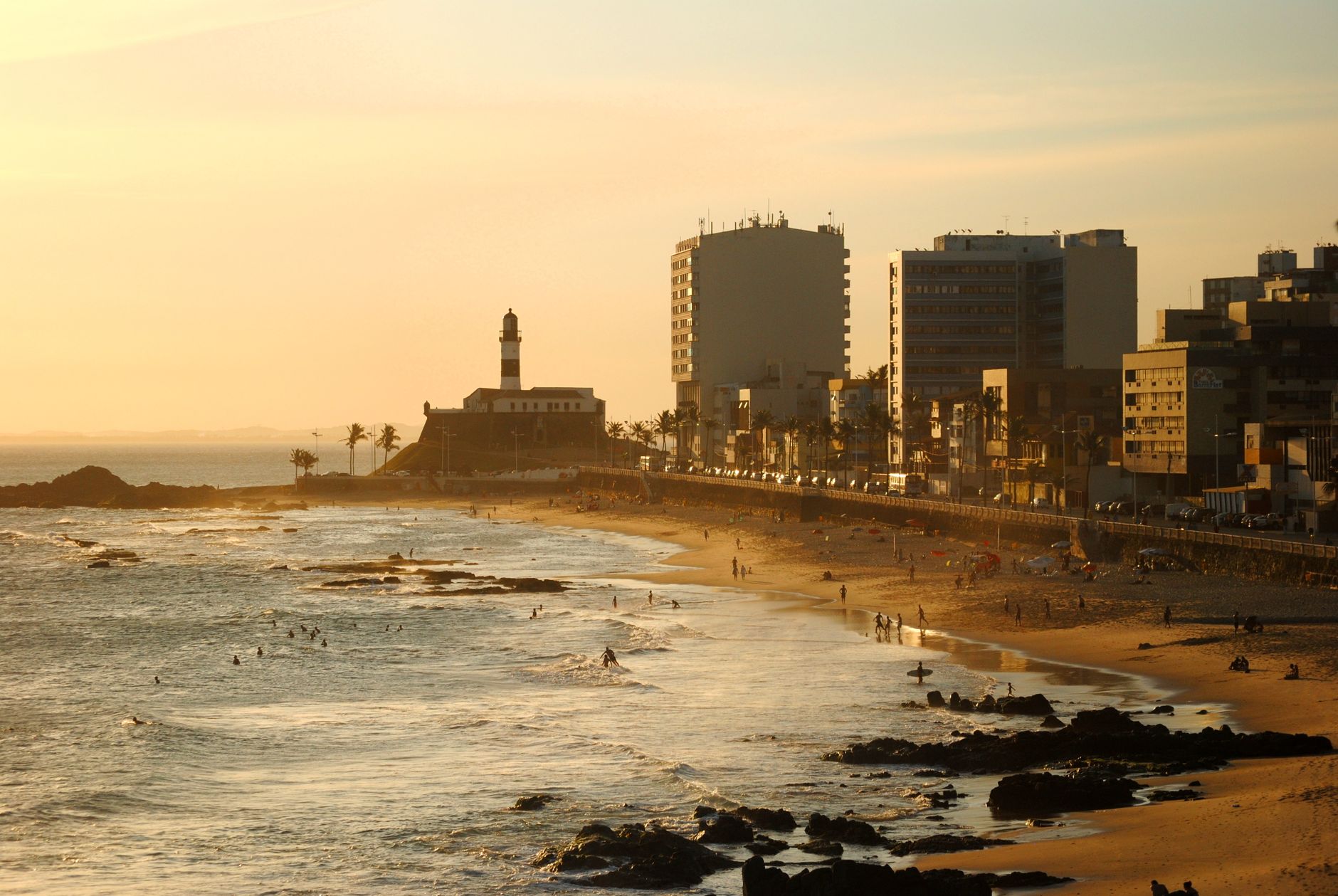 porto da barra beach salvador bahia brazil clear turquoise water sunset bay lighthouse
