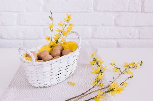 Brown Eggs in White Basket