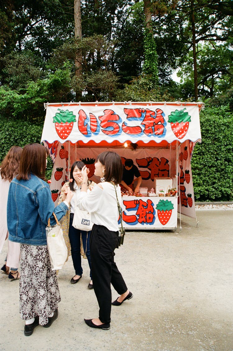 Group Of Women Eating Strawberries And Talking