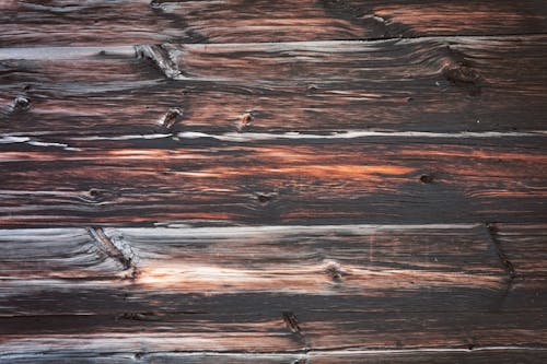 Free Top view of wooden surface consisting of boards with different ornament and spots and colors arranged near to each other Stock Photo