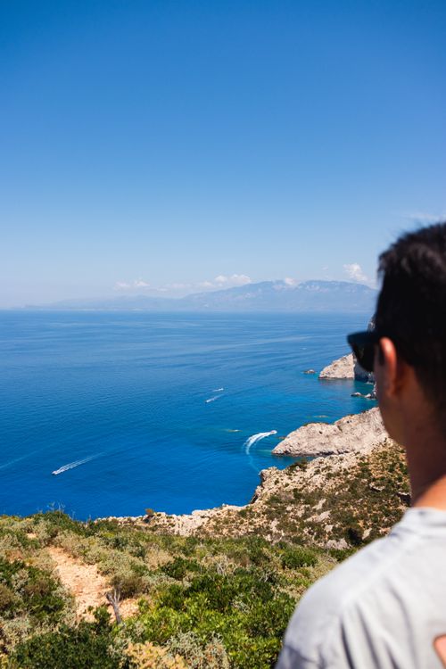 Free A breathtaking view of the blue seas and rocky coastline of Zakinthos, Greece. Stock Photo