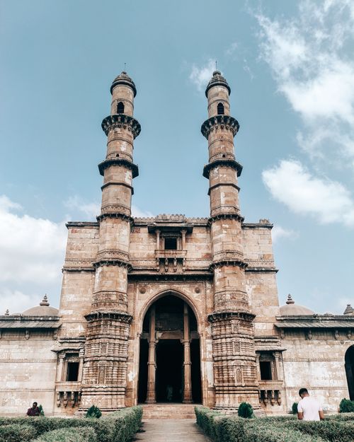 Free Beautiful architectural view of the historic Jama Masjid Mosque in Gujarat, India under a clear blue sky. Stock Photo