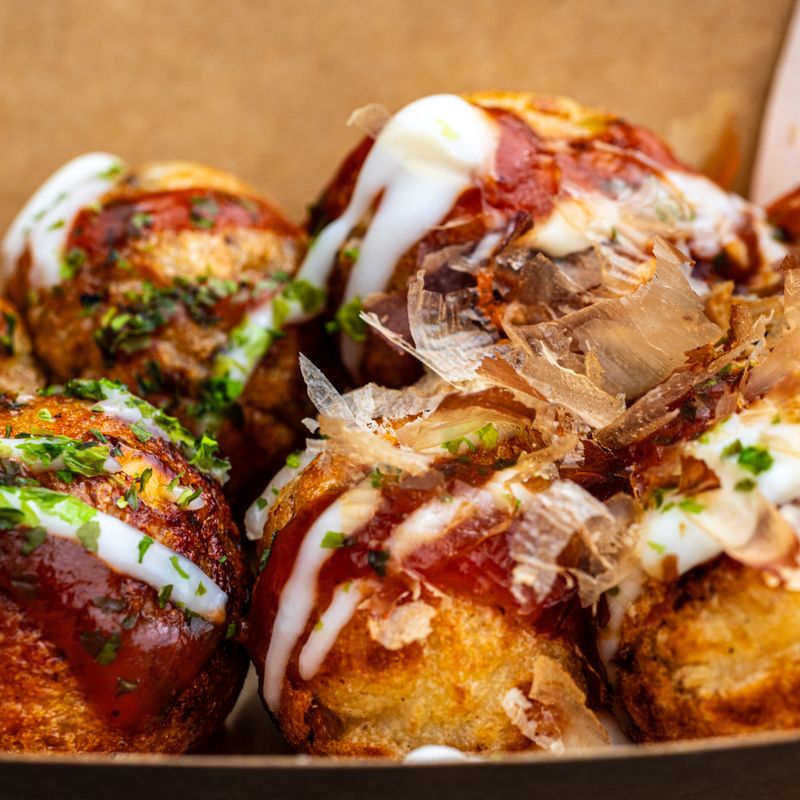 Japanese Okonomiyaki-Style Egg Sandwich with Bonito Flakes and Mayo