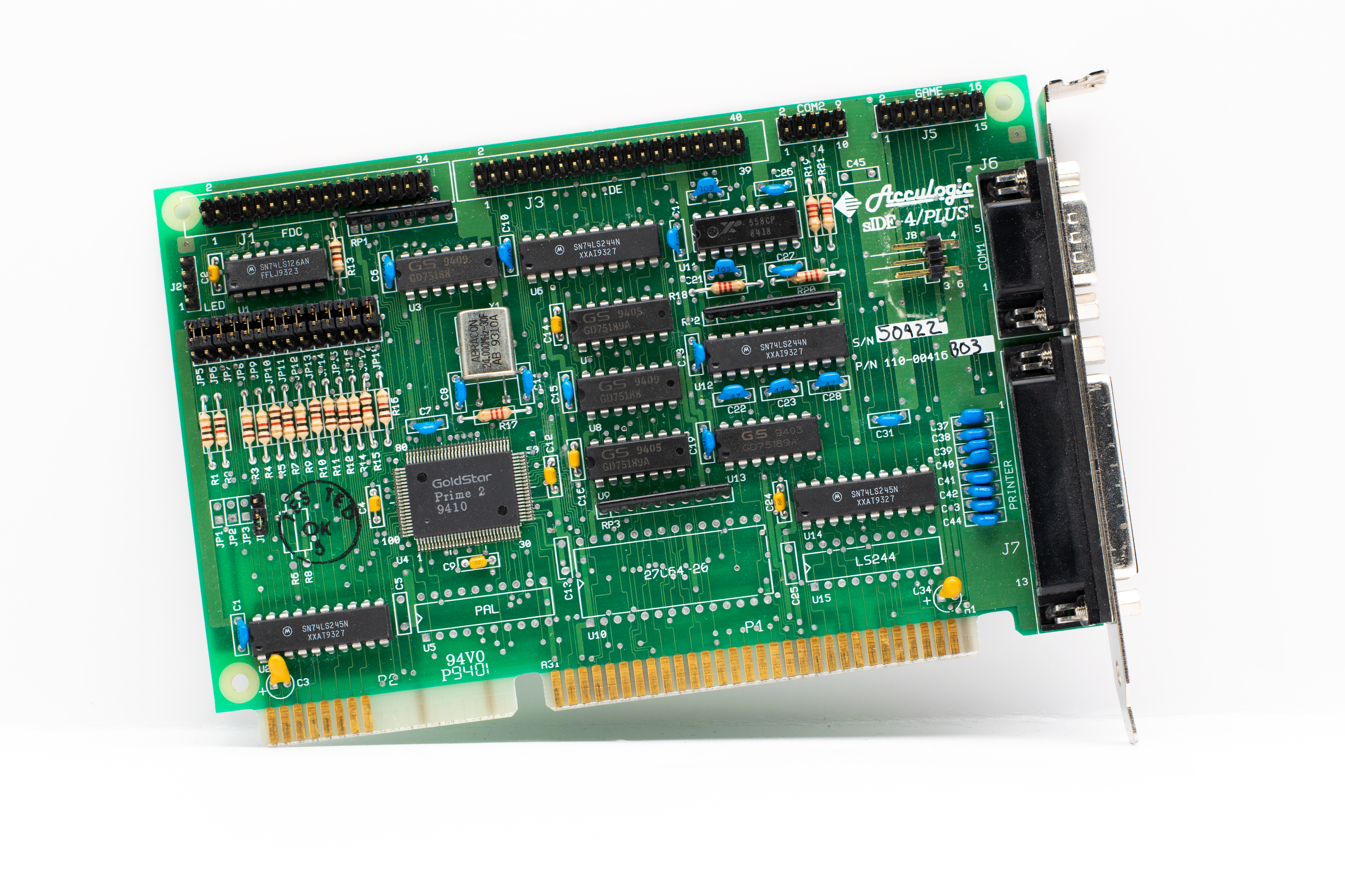 Detailed image of a vintage computer circuit board with microprocessors and electronic components.