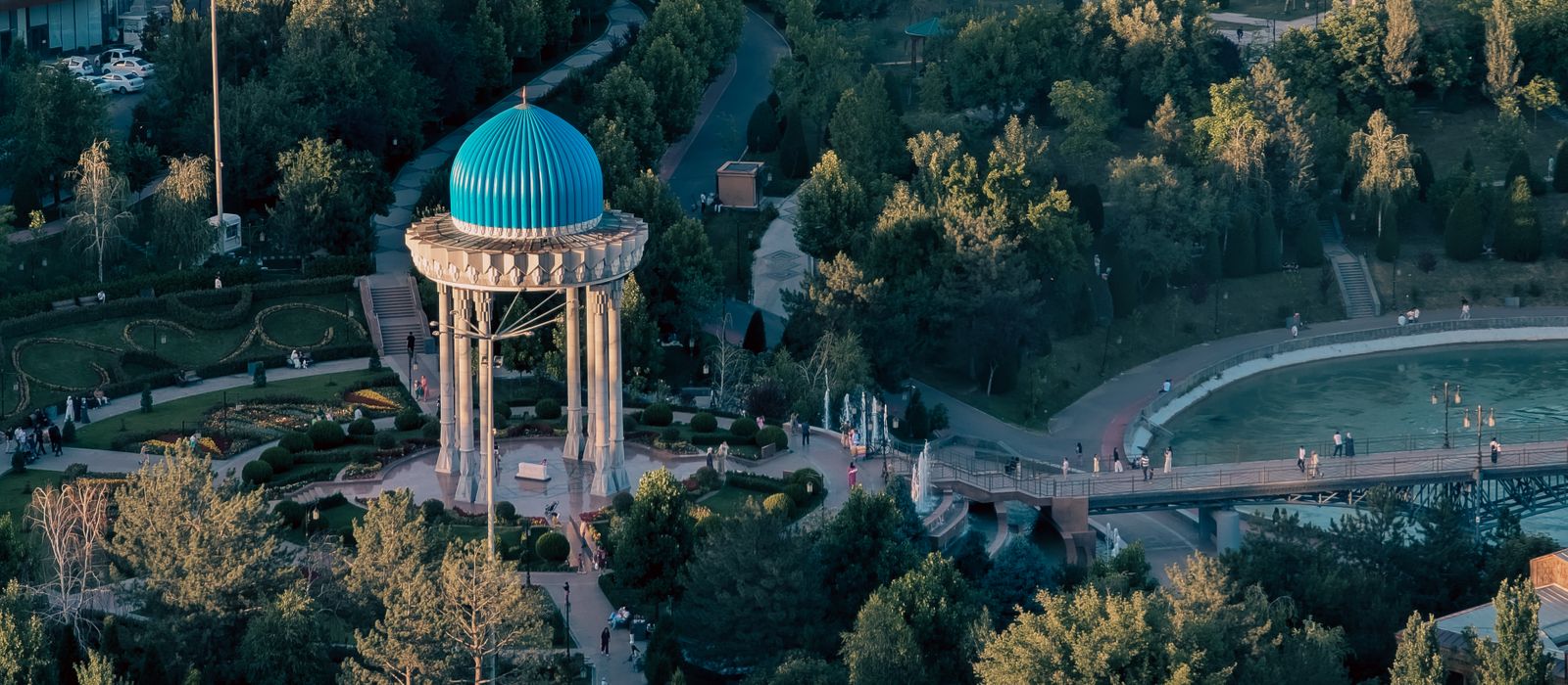 Stunning aerial photo of a park in Tashkent, Uzbekistan highlighting its architecture and natural beauty. — flights from Kuala Lumpur to Tashkent
