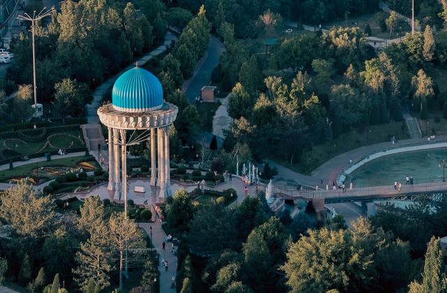 Stunning aerial photo of a park in Tashkent, Uzbekistan highlighting its architecture and natural beauty. — arriving in Tashkent