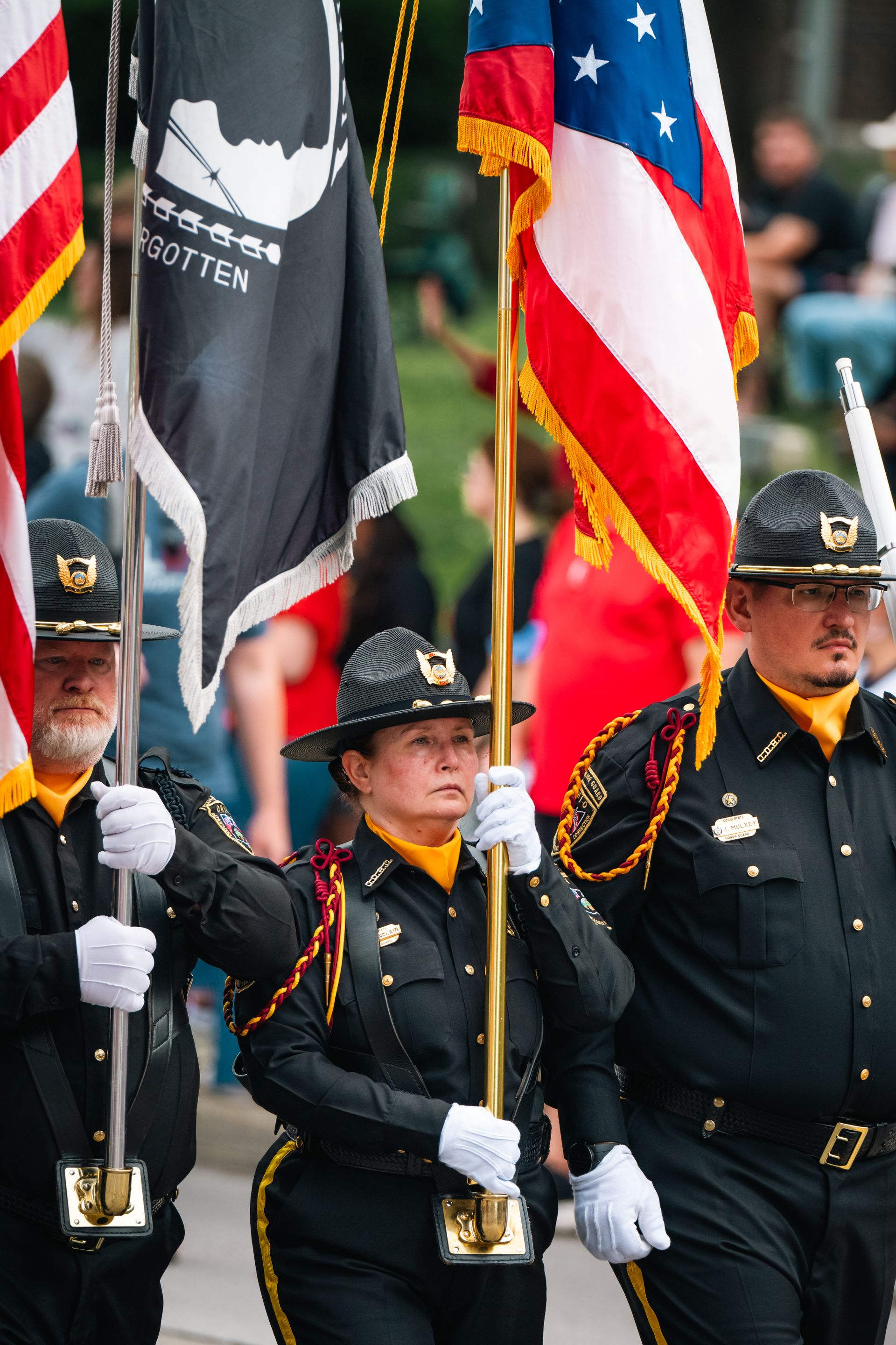 Honor guard with American flags at July 4th ceremony