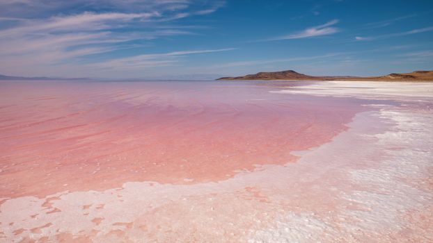 Pink alkaline waters create a stunning landscape at Utah's Great Salt Lake.