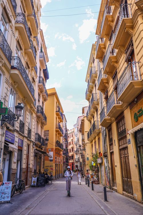 Free Picturesque street view in Valencia featuring historical architecture and vibrant atmosphere. Stock Photo