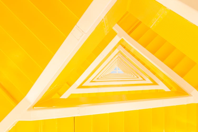 Yellow Geometric Staircase In Contemporary Apartment