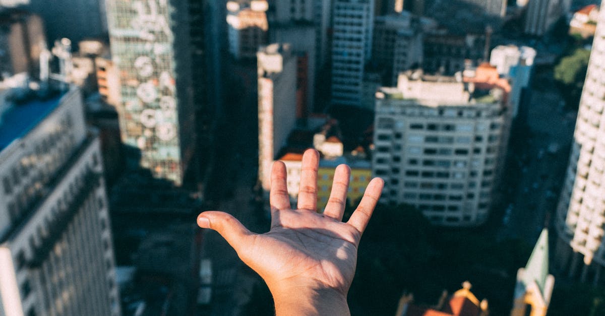 Person Showing Left Palm With Buildings Background